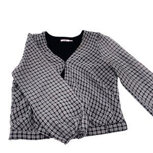 Mi Ami Black & White Plaid Long Sleeve Womens Blouse Size Medium